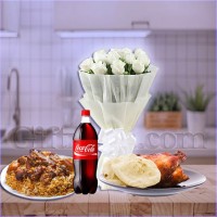 White Rose Bouquet And Sultans Dine Kacchi Combo