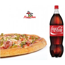 Pizza Inn special BBQ Pizza and Soft Drinks