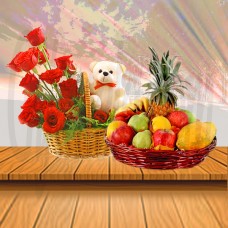 Teddy Bear With Fruit Basket