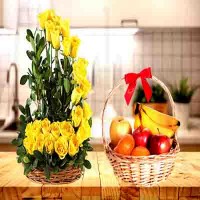 Beautiful Yellow Rose Flower Basket Combo