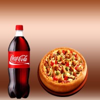 Spicy Grilled Chicken Pizza and Soft Drinks